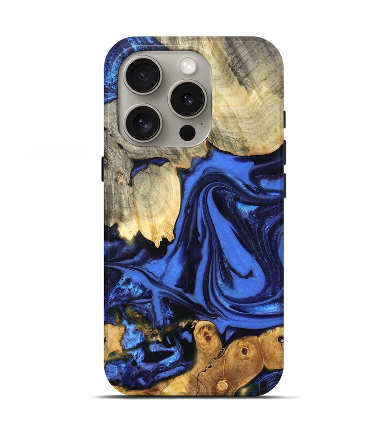 iPhone 16 Pro Wood Live Edge Phone Case - Marlin (Blue, 822970)