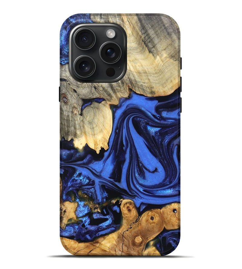 iPhone 16 Pro Max Wood Live Edge Phone Case - Marlin (Blue, 822970)