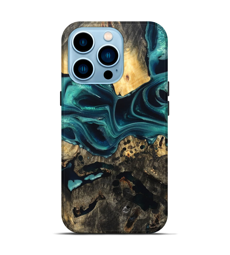 iPhone 14 Pro Wood Live Edge Phone Case - Karon (Green, 822972)