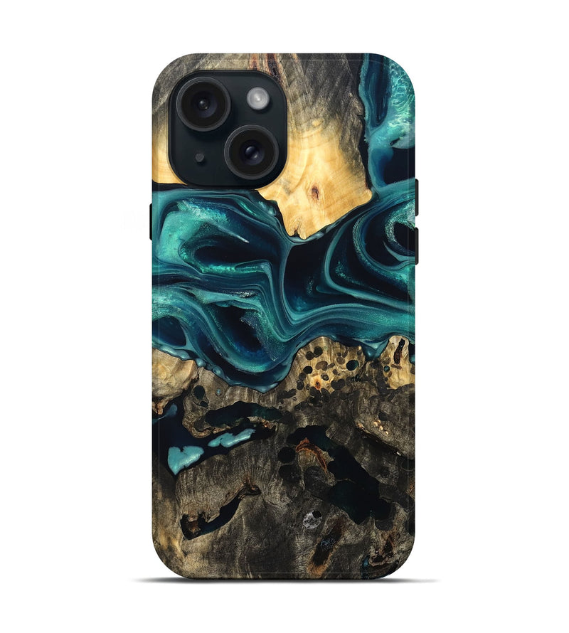 iPhone 15 Wood Live Edge Phone Case - Karon (Green, 822972)