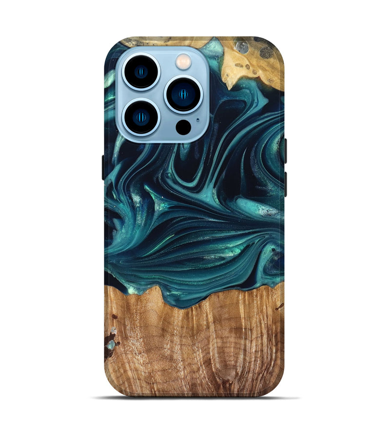 iPhone 14 Pro Wood Live Edge Phone Case - Tammi (Green, 822973)