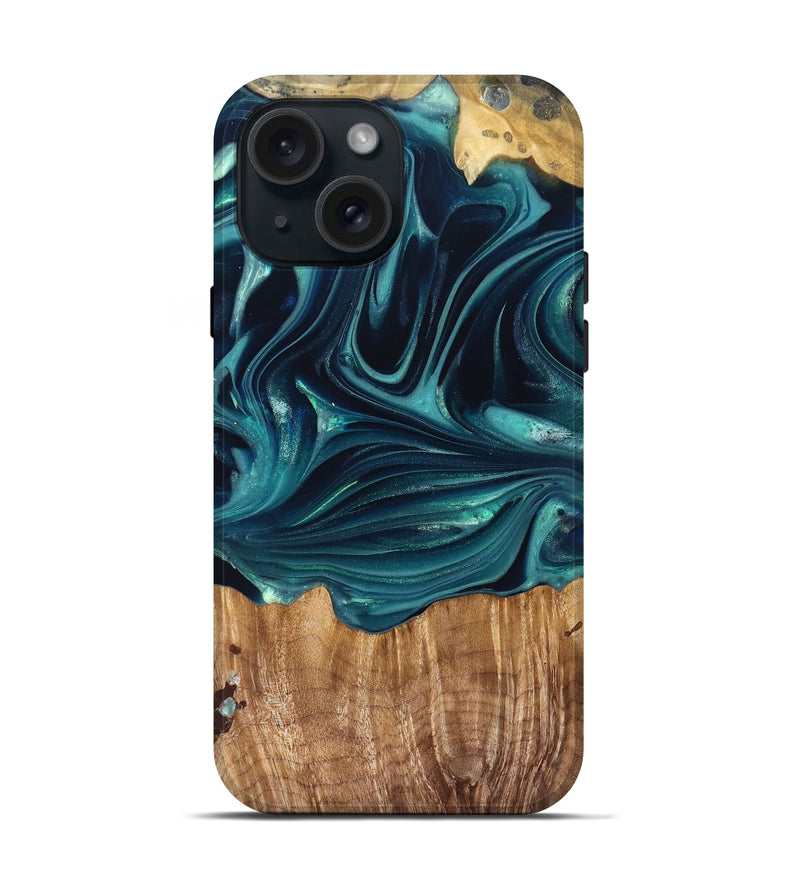 iPhone 15 Wood Live Edge Phone Case - Tammi (Green, 822973)