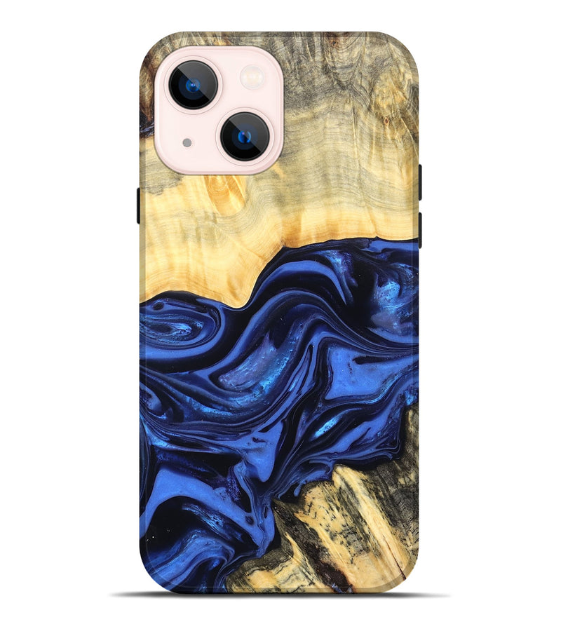 iPhone 14 Plus Wood Live Edge Phone Case - Leann (Blue, 822974)
