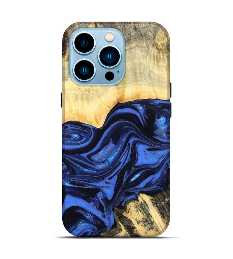 iPhone 14 Pro Wood Live Edge Phone Case - Leann (Blue, 822974)