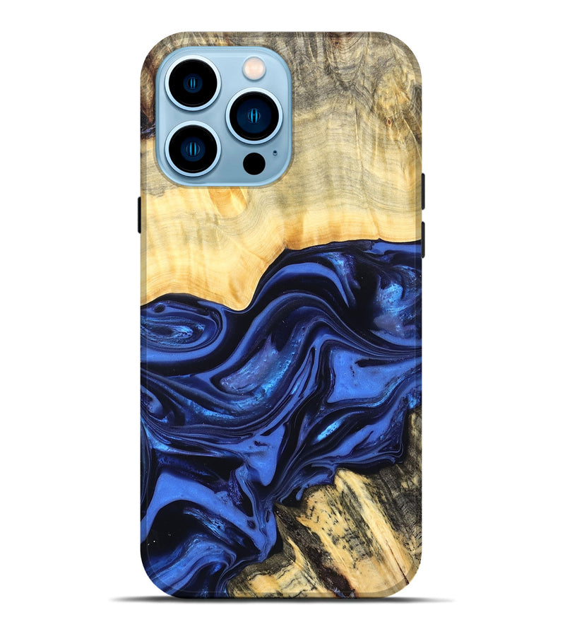 iPhone 14 Pro Max Wood Live Edge Phone Case - Leann (Blue, 822974)