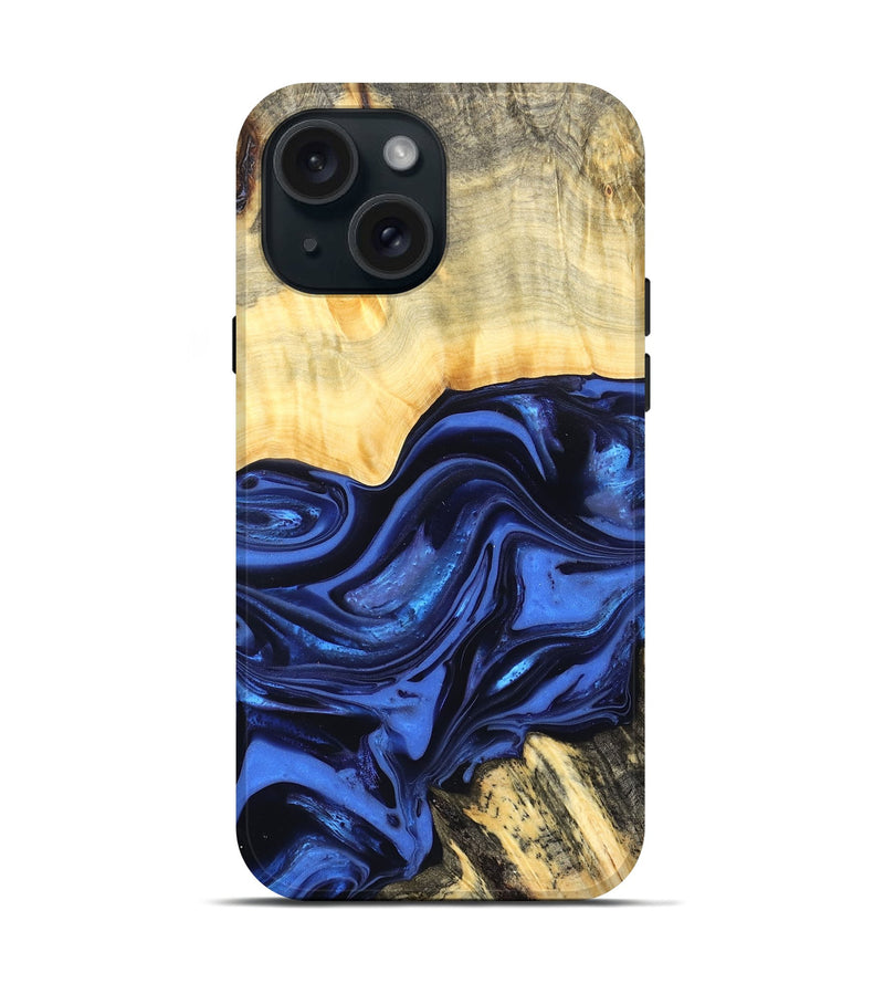 iPhone 15 Wood Live Edge Phone Case - Leann (Blue, 822974)