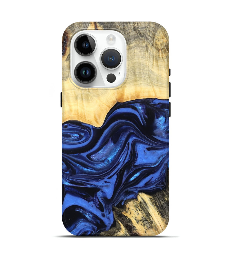 iPhone 15 Pro Wood Live Edge Phone Case - Leann (Blue, 822974)