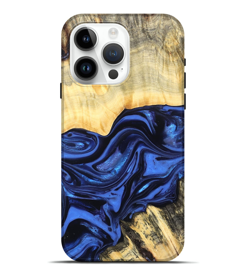 iPhone 15 Pro Max Wood Live Edge Phone Case - Leann (Blue, 822974)