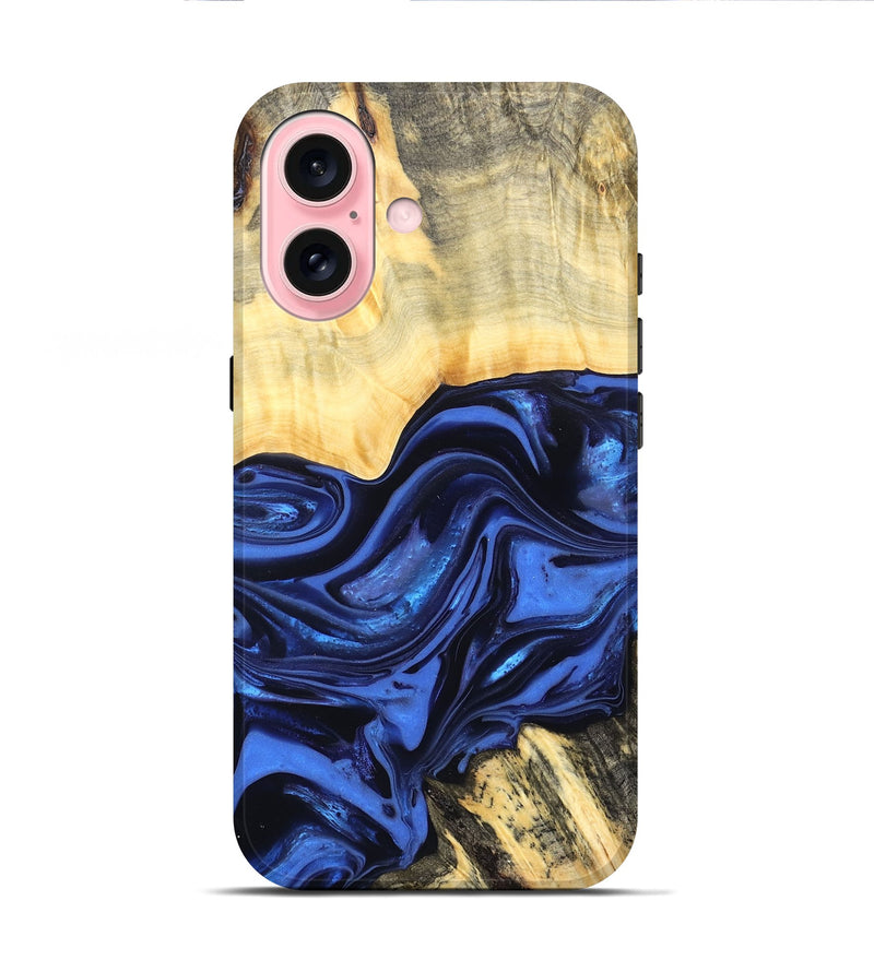 iPhone 16 Wood Live Edge Phone Case - Leann (Blue, 822974)