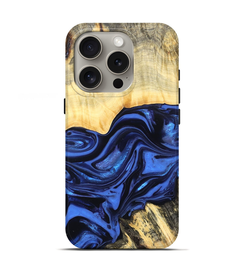 iPhone 16 Pro Wood Live Edge Phone Case - Leann (Blue, 822974)