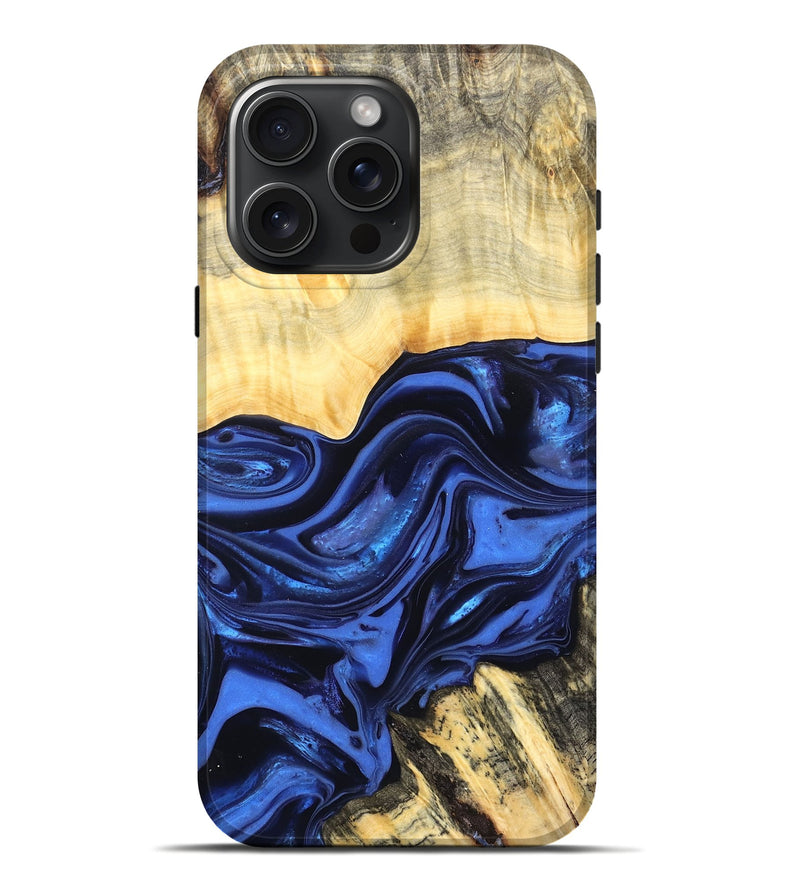 iPhone 16 Pro Max Wood Live Edge Phone Case - Leann (Blue, 822974)
