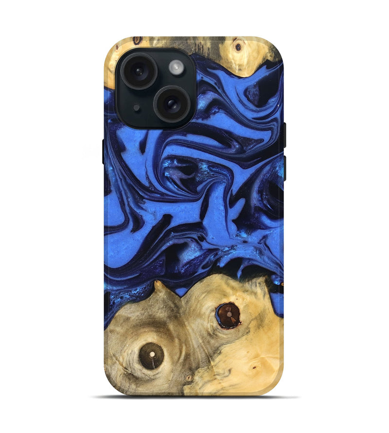 iPhone 15 Wood Live Edge Phone Case - Jo (Blue, 822975)