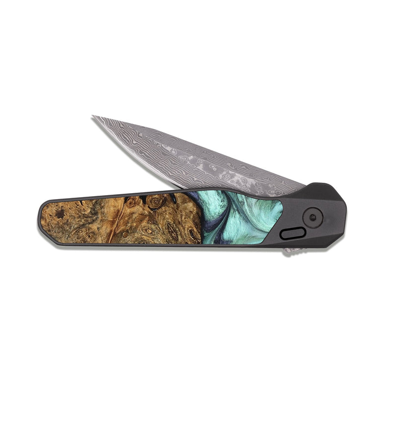 EDC Dark Damascus Wood Pocket Knife - Karyme (Green, 822984)