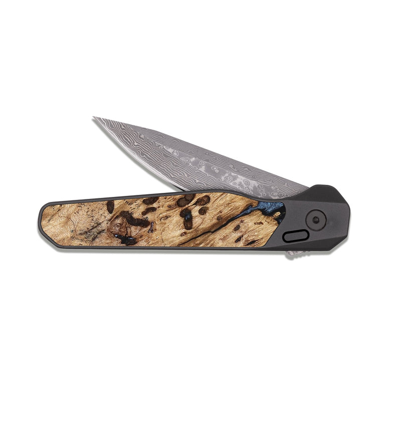 EDC Dark Damascus Wood Pocket Knife - Jesiah (Blue, 822994)