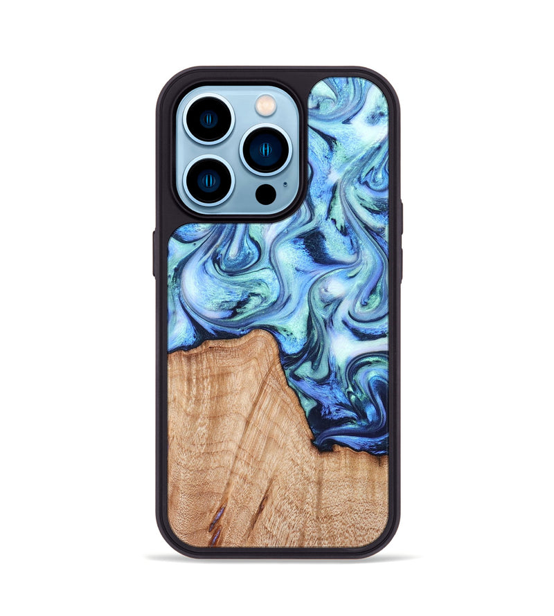 iPhone 14 Pro Wood Phone Case - Myles (Blue, 822995)