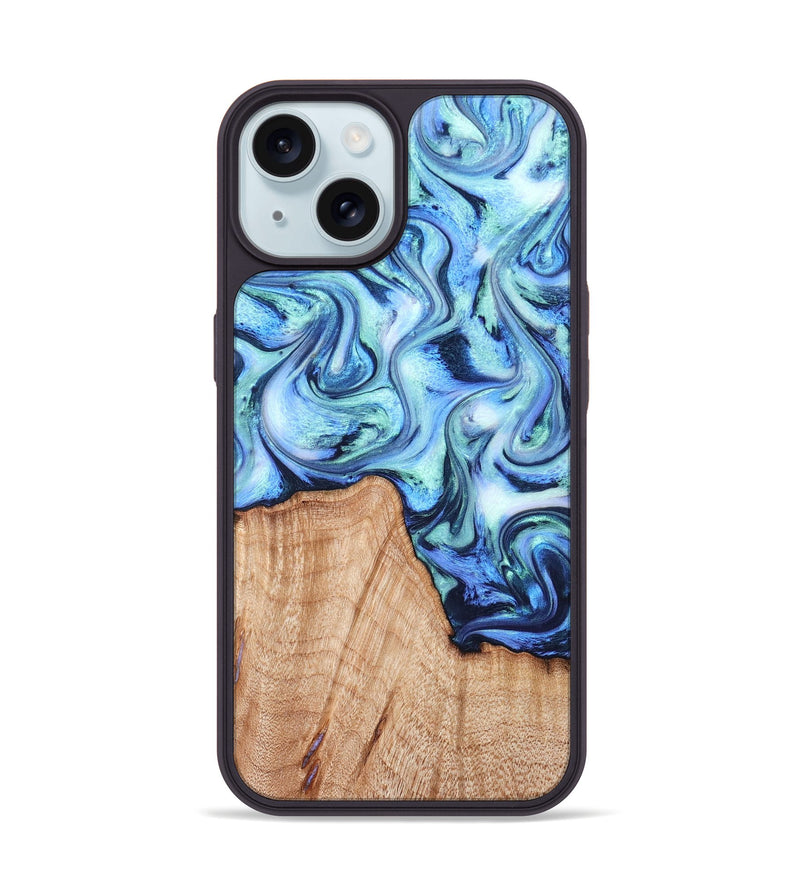 iPhone 15 Wood Phone Case - Myles (Blue, 822995)