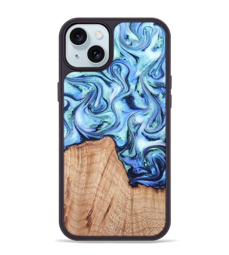 iPhone 15 Plus Wood Phone Case - Myles (Blue, 822995)