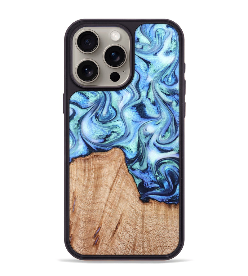 iPhone 15 Pro Max Wood Phone Case - Myles (Blue, 822995)