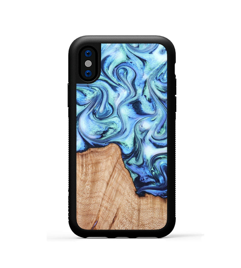 iPhone Xs Wood Phone Case - Myles (Blue, 822995)