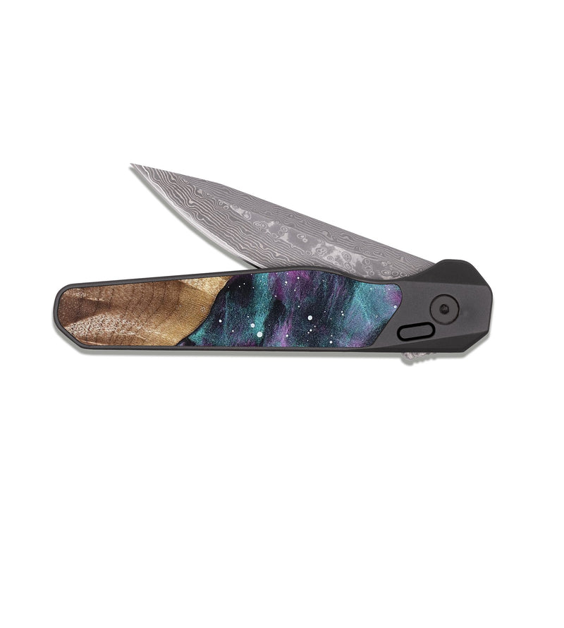 EDC Dark Damascus Wood Pocket Knife - Latosha (Cosmos, 823030)
