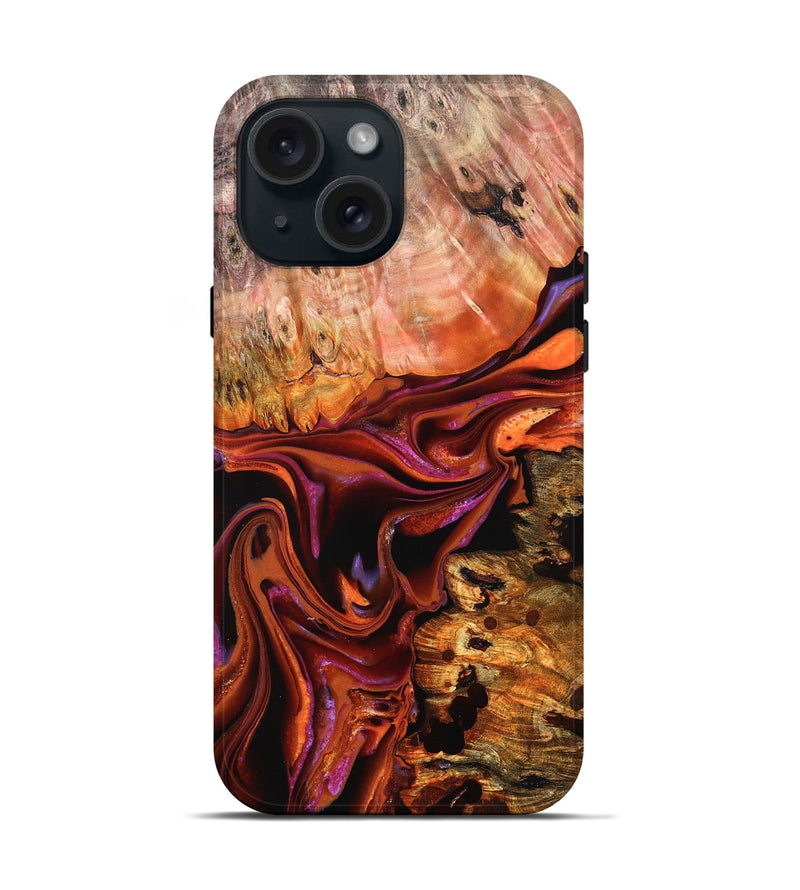 iPhone 15 Wood Live Edge Phone Case - Dash (Red, 823043)