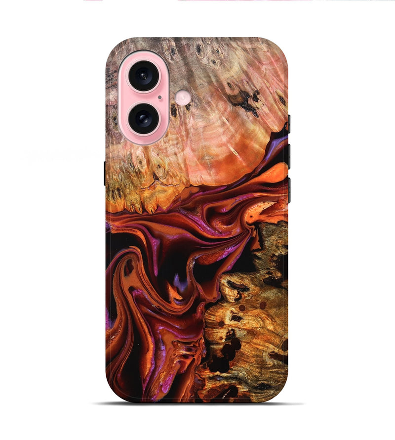 iPhone 16 Wood Live Edge Phone Case - Dash (Red, 823043)