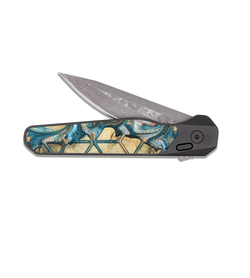 EDC Dark Damascus Wood Pocket Knife - Elmo (Pattern, 823066)