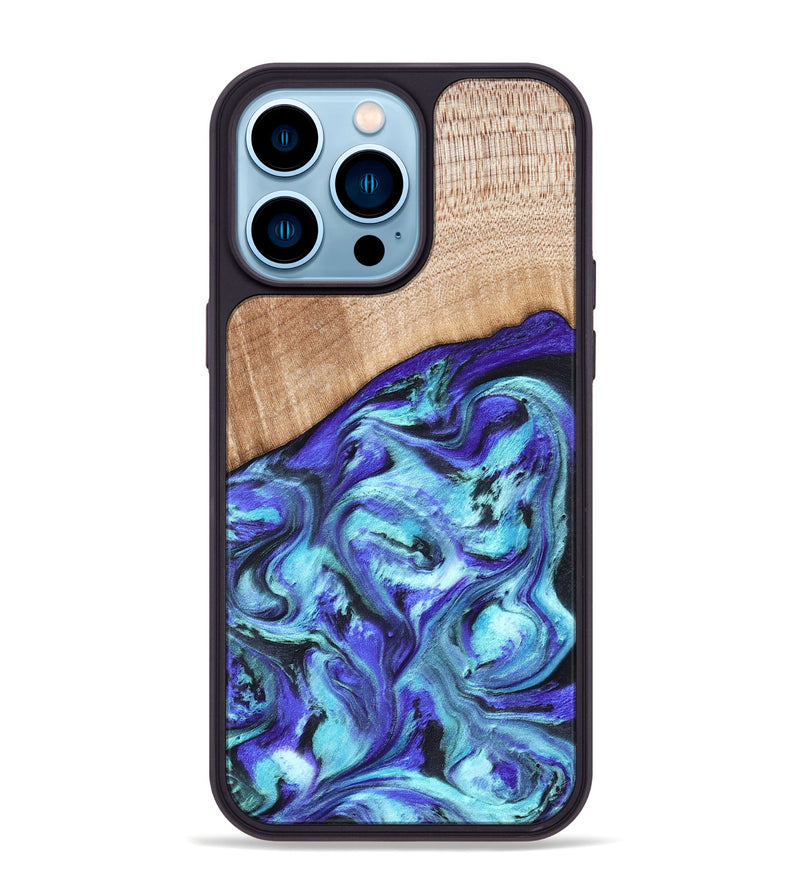 iPhone 14 Pro Max Wood Phone Case - Latrice (Blue, 823110)