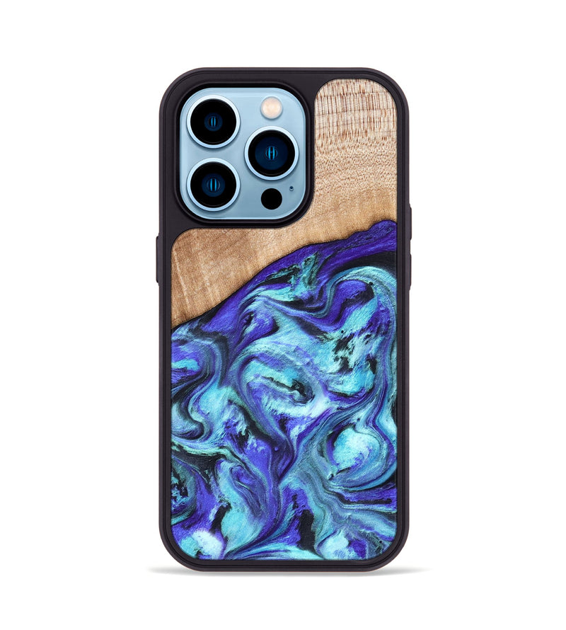 iPhone 14 Pro Wood Phone Case - Latrice (Blue, 823110)