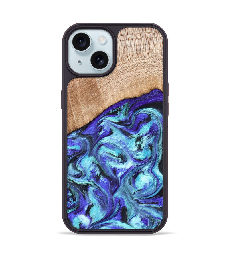 iPhone 15 Wood Phone Case - Latrice (Blue, 823110)