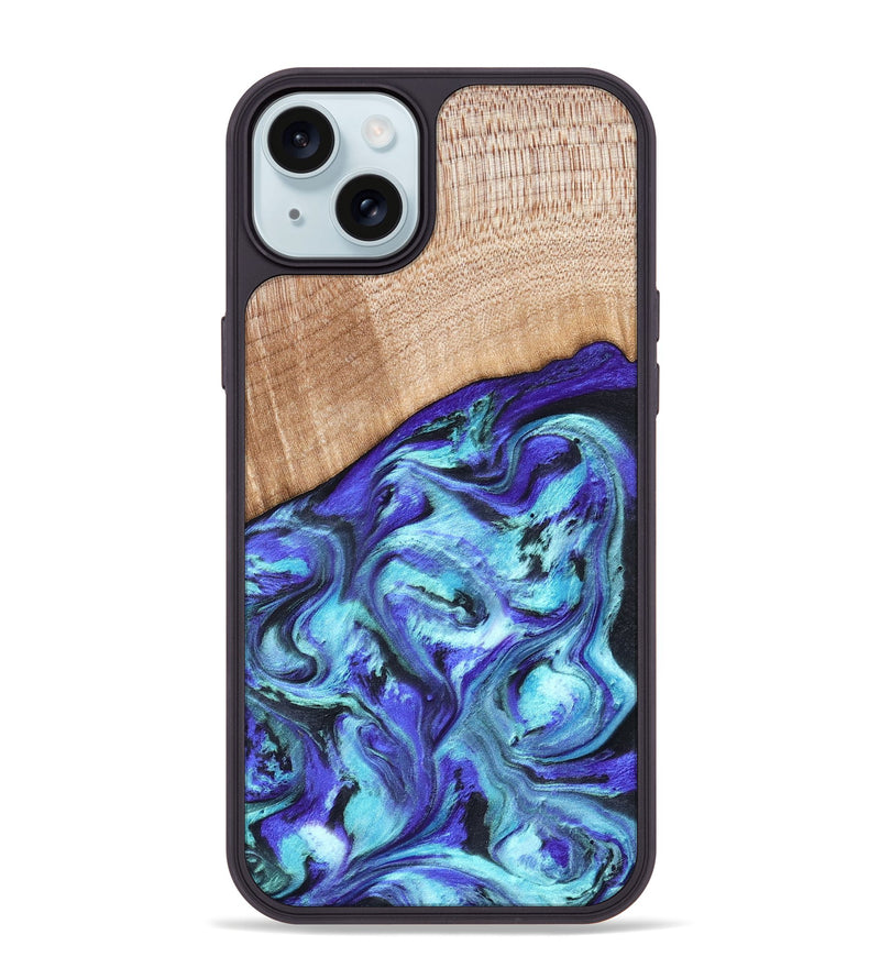 iPhone 15 Plus Wood Phone Case - Latrice (Blue, 823110)