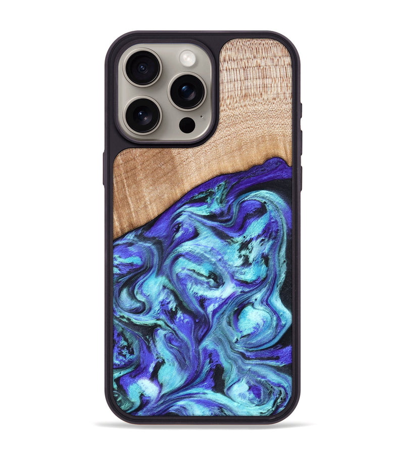 iPhone 15 Pro Max Wood Phone Case - Latrice (Blue, 823110)