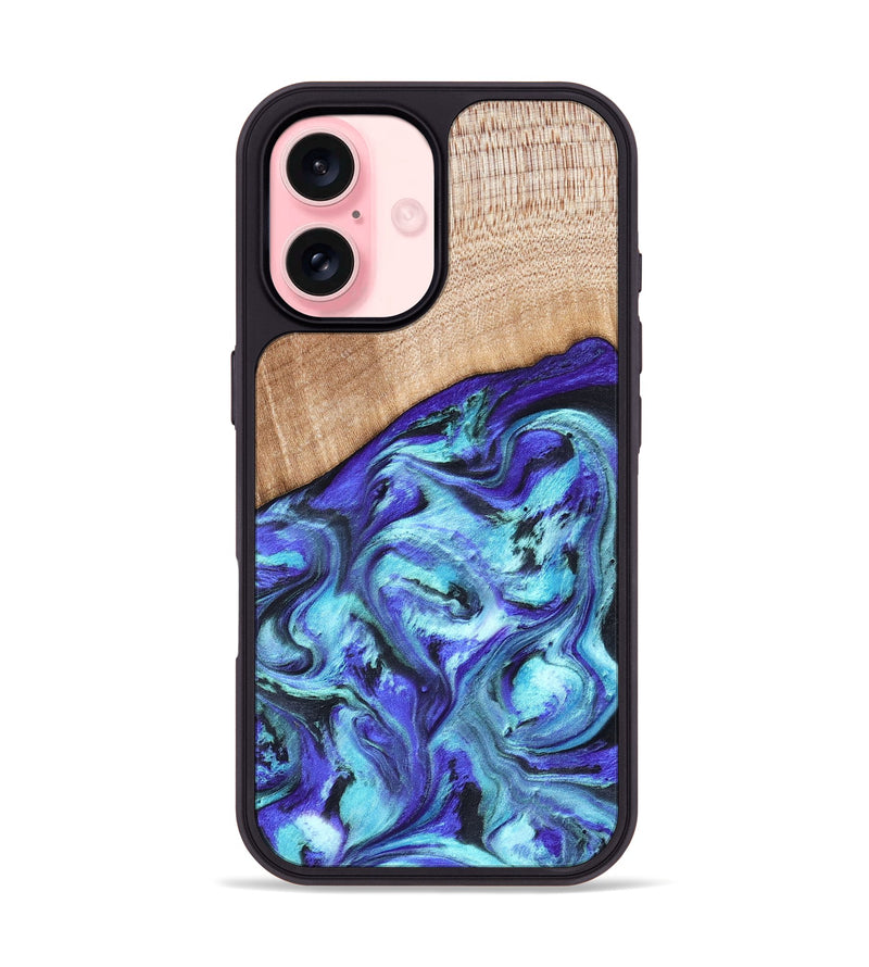 iPhone 16 Wood Phone Case - Latrice (Blue, 823110)