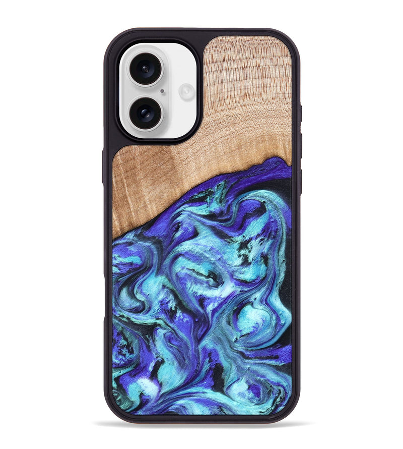 iPhone 16 Plus Wood Phone Case - Latrice (Blue, 823110)