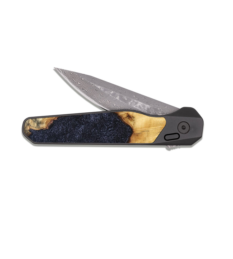 EDC Dark Damascus Wood Pocket Knife - Ruthie (Wood Burl, 823136)