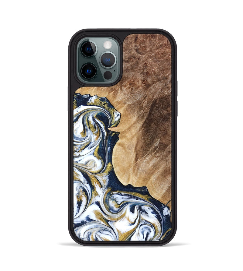 iPhone 12 Pro Wood Phone Case - Andres (Teal & Gold, 823139)