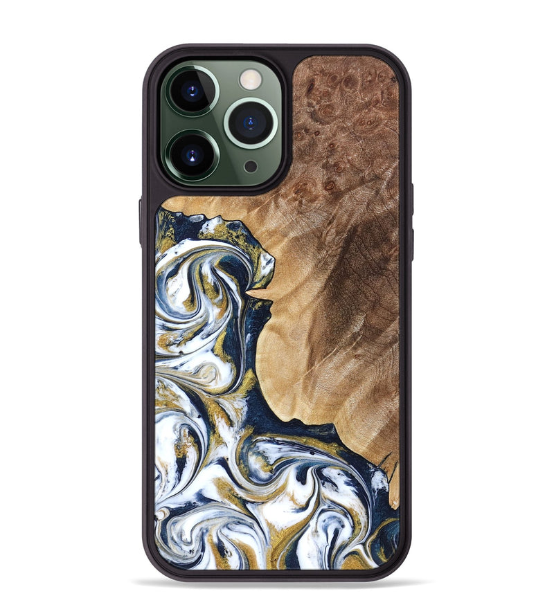 iPhone 13 Pro Max Wood Phone Case - Andres (Teal & Gold, 823139)