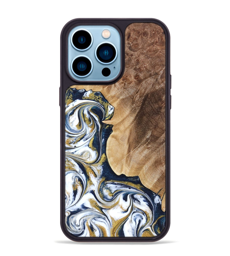 iPhone 14 Pro Max Wood Phone Case - Andres (Teal & Gold, 823139)