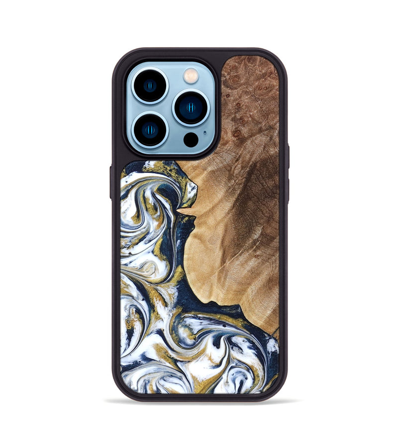 iPhone 14 Pro Wood Phone Case - Andres (Teal & Gold, 823139)