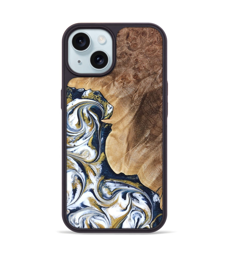 iPhone 15 Wood Phone Case - Andres (Teal & Gold, 823139)