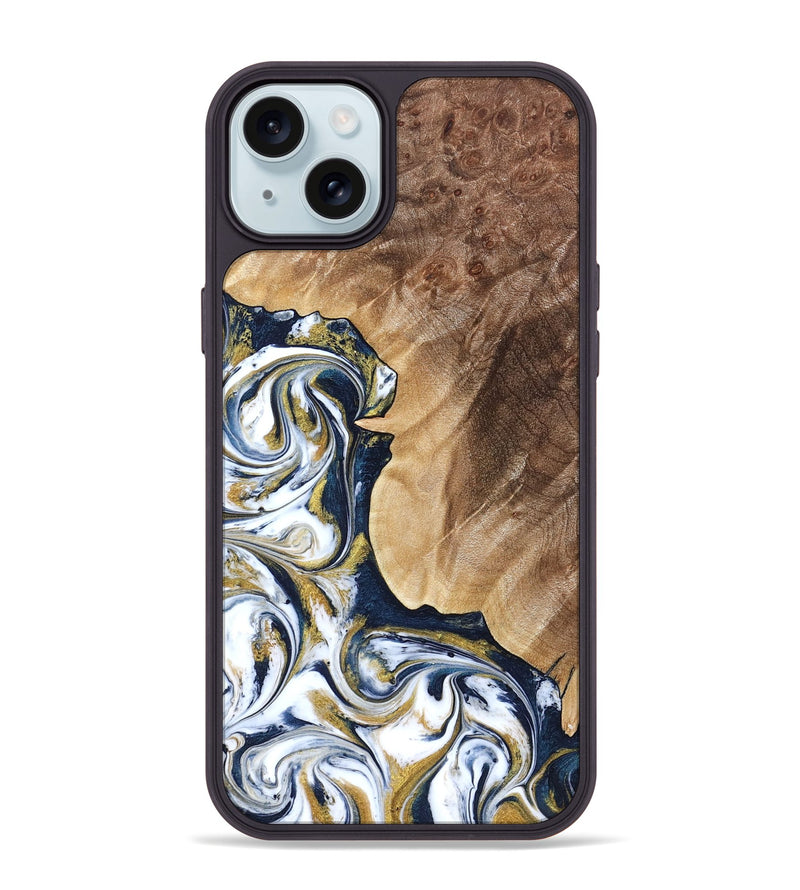 iPhone 15 Plus Wood Phone Case - Andres (Teal & Gold, 823139)