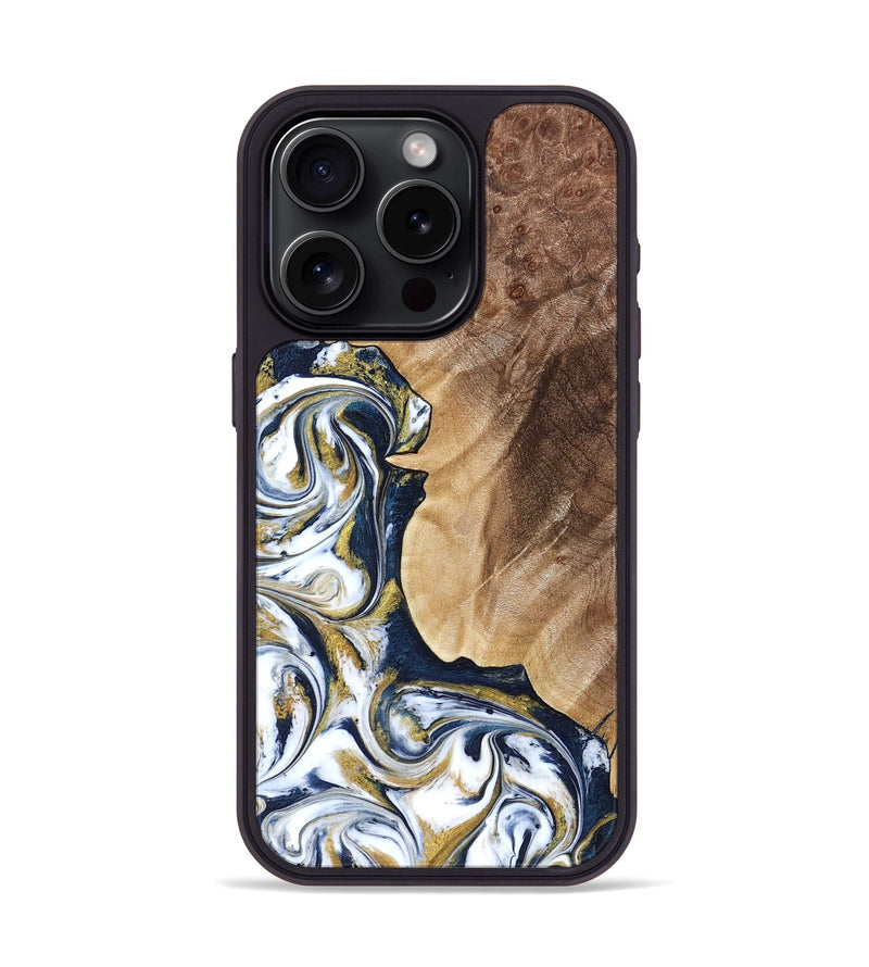 iPhone 15 Pro Wood Phone Case - Andres (Teal & Gold, 823139)