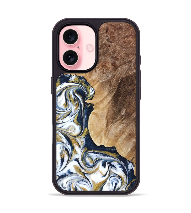 iPhone 16 Wood Phone Case - Andres (Teal & Gold, 823139)