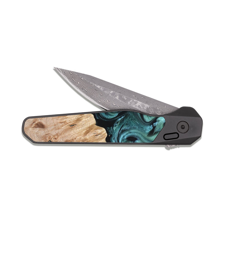 EDC Dark Damascus Wood Pocket Knife - Regan (Green, 823143)