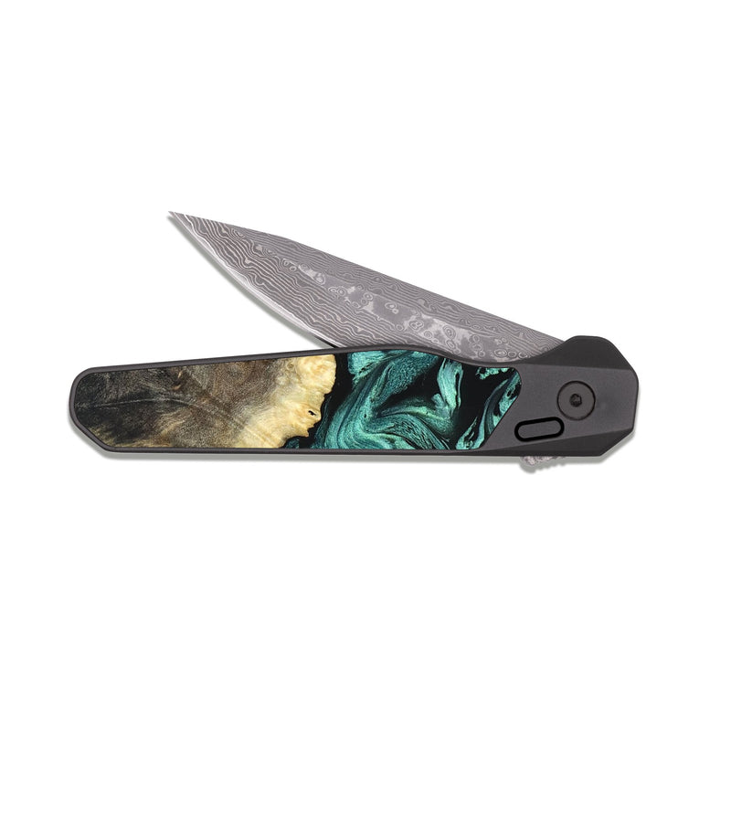 EDC Dark Damascus Wood Pocket Knife - Zella (Green, 823144)
