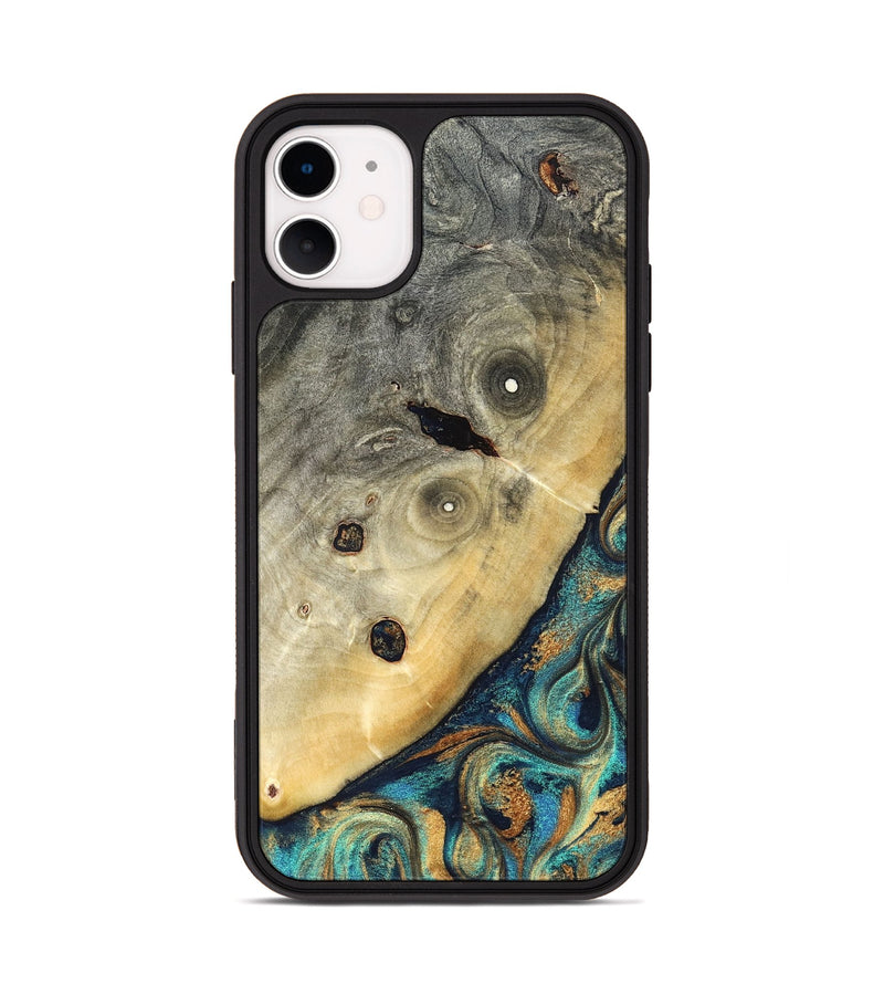 iPhone 11 Wood Phone Case - Jace (Teal & Gold, 823169)
