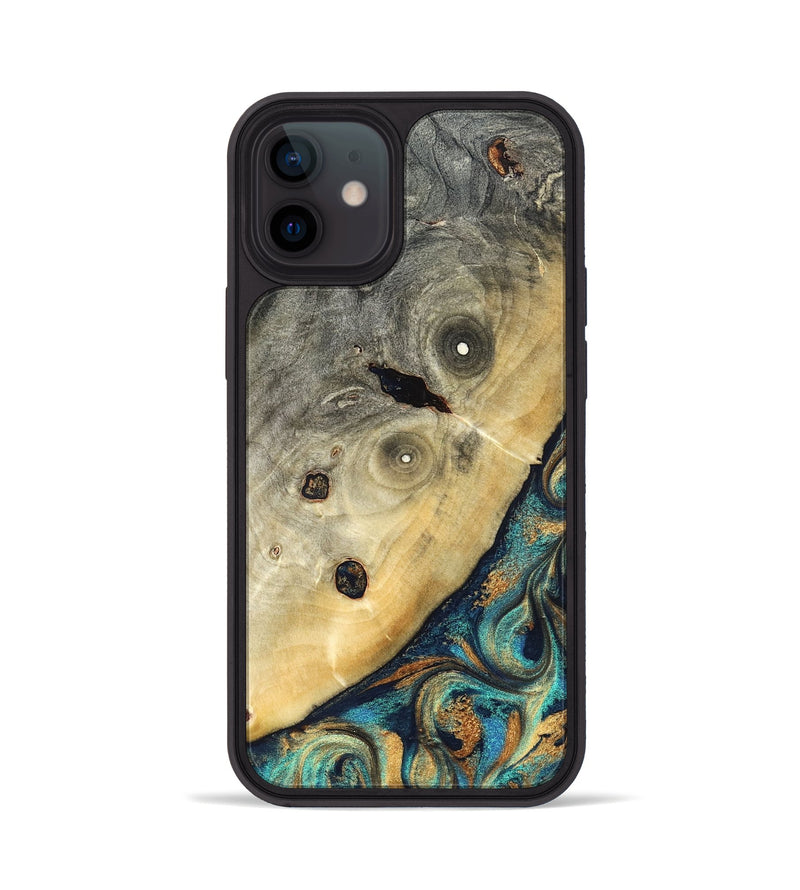 iPhone 12 Wood Phone Case - Jace (Teal & Gold, 823169)