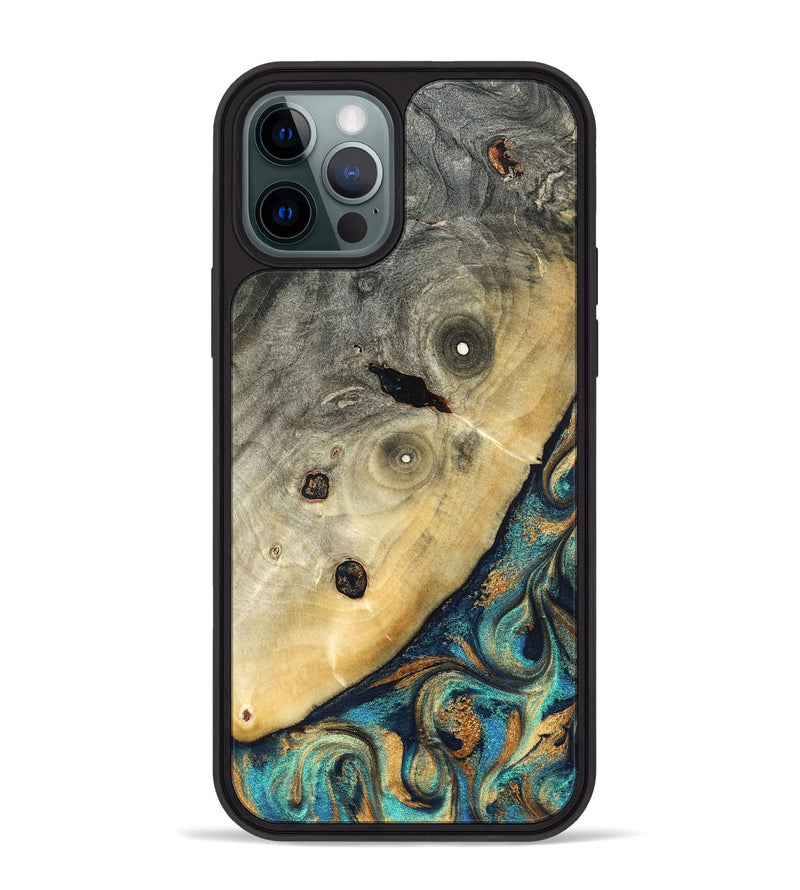 iPhone 12 Pro Max Wood Phone Case - Jace (Teal & Gold, 823169)