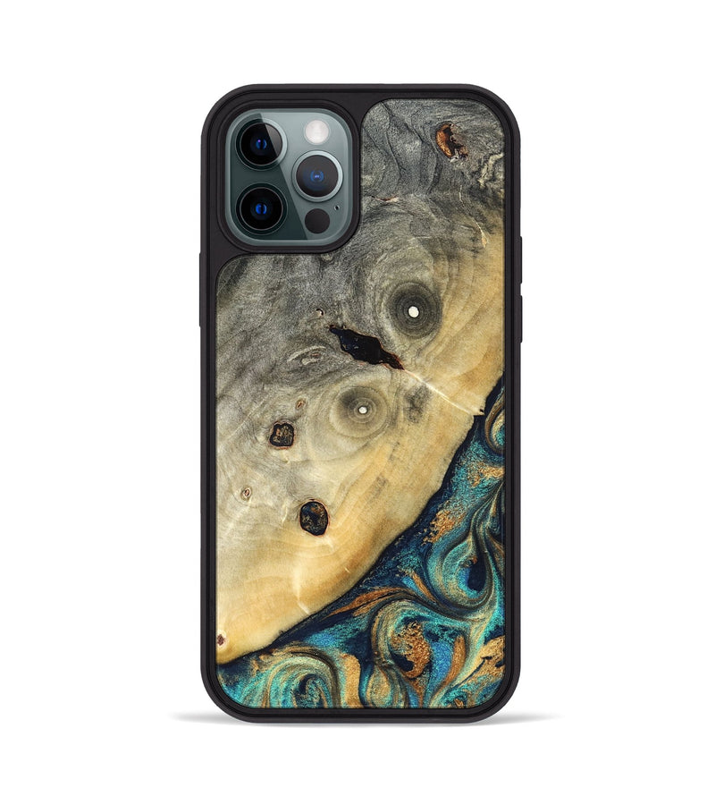 iPhone 12 Pro Wood Phone Case - Jace (Teal & Gold, 823169)