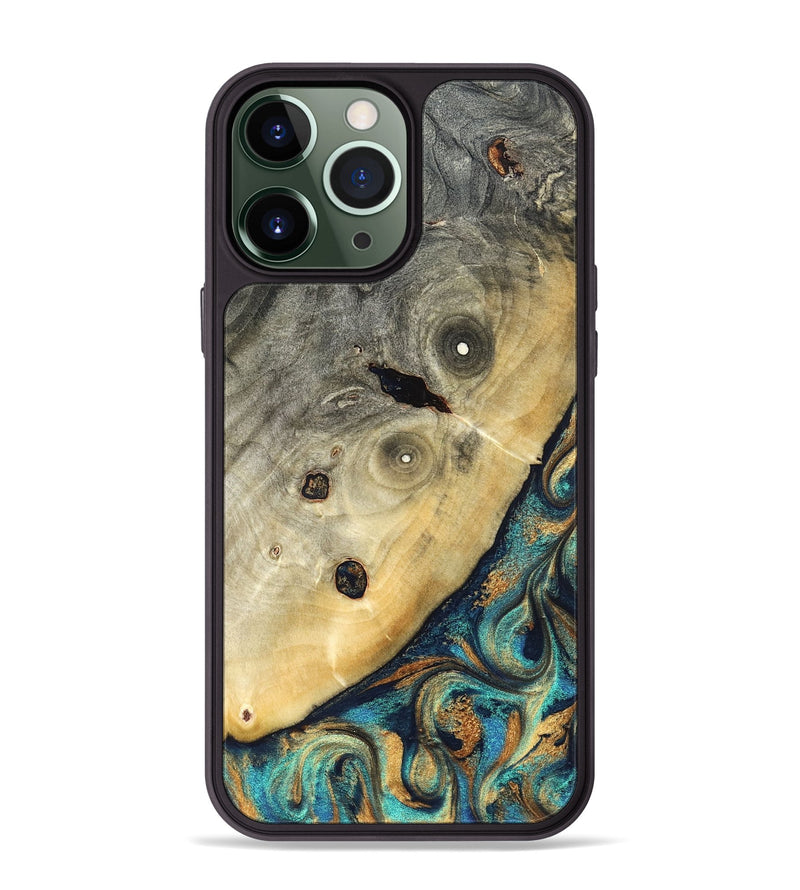 iPhone 13 Pro Max Wood Phone Case - Jace (Teal & Gold, 823169)